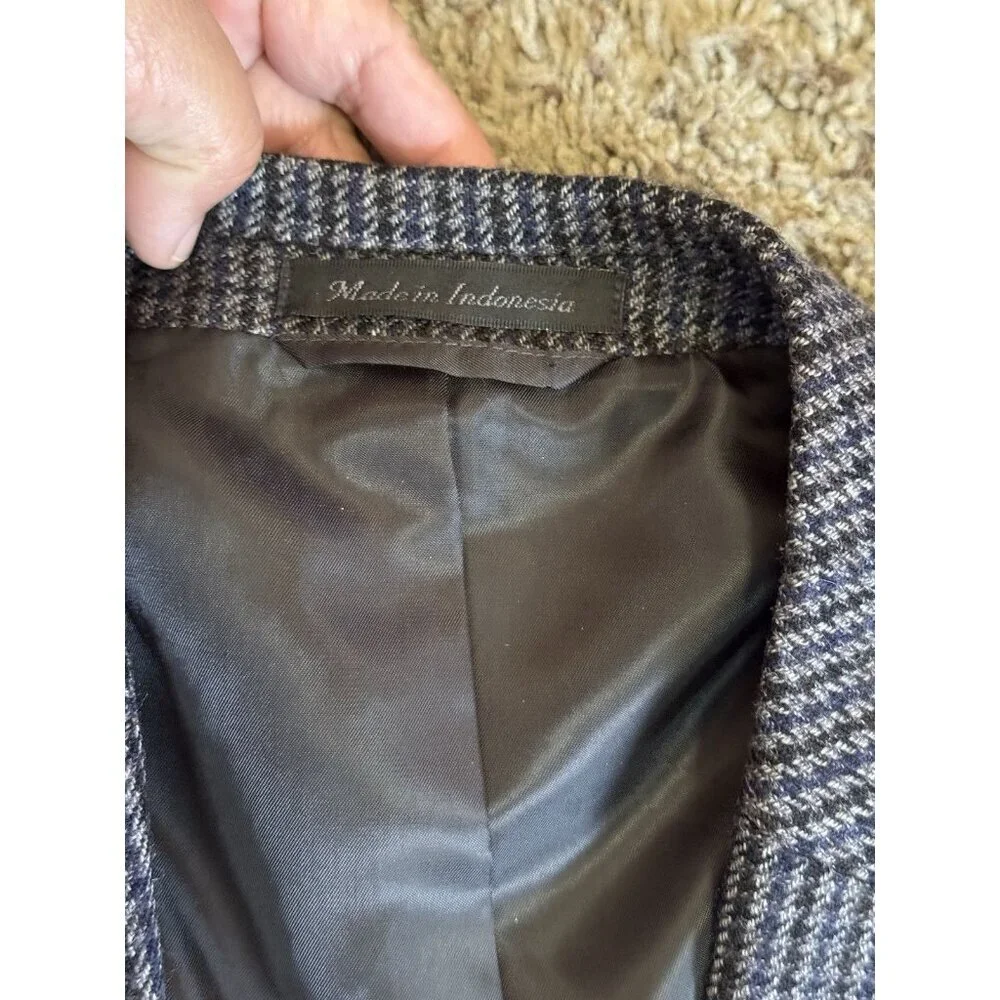 CHAPS 100% Wool Houndstooth Sport Coat Blazer Elbow Patches Academia Prof 48L